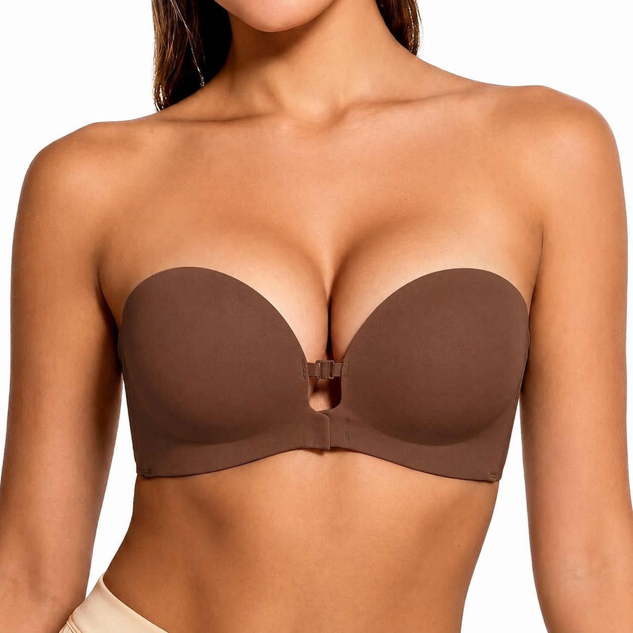 Womens Strapless Front Closure Bra Push Up Lift Bra