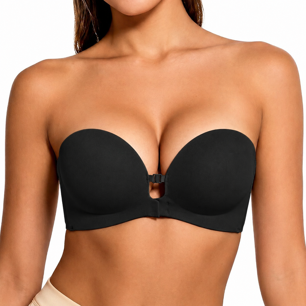 Womens Strapless Front Closure Bra Push Up Lift Bra
