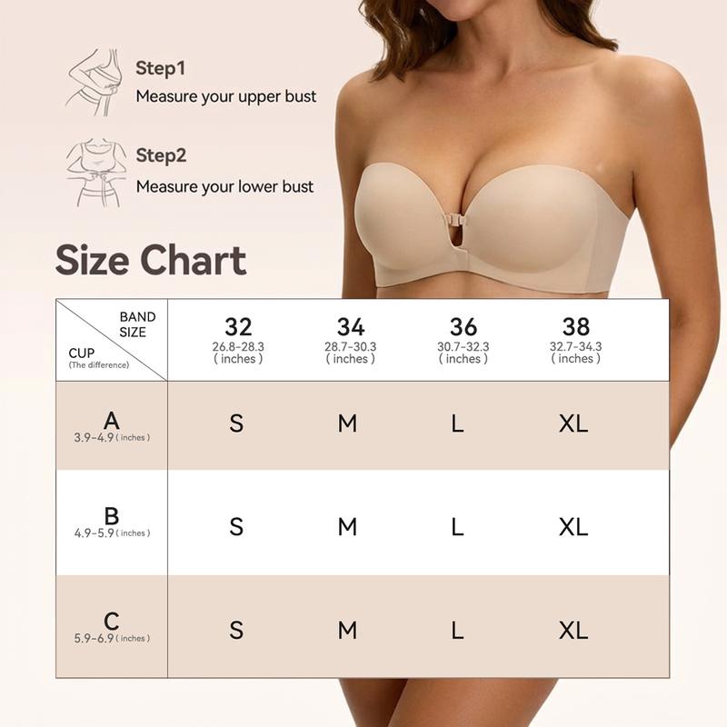 Womens Strapless Front Closure Bra Push Up Lift Bra