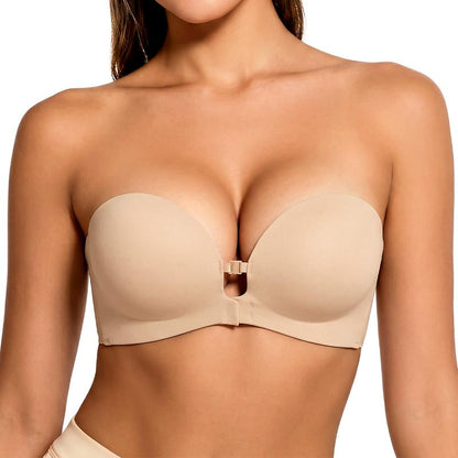 Womens Strapless Front Closure Bra Push Up Lift Bra