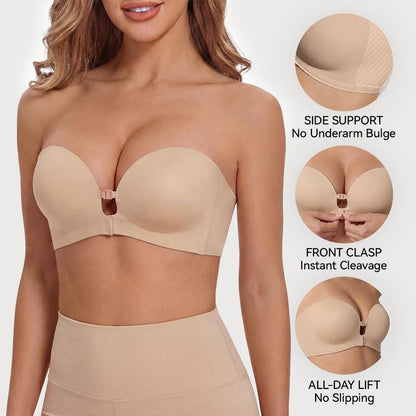 Womens Strapless Front Closure Bra Push Up Lift Bra
