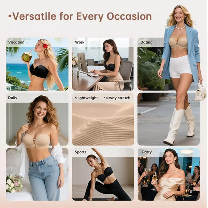 Womens Strapless Front Closure Bra Push Up Lift Bra